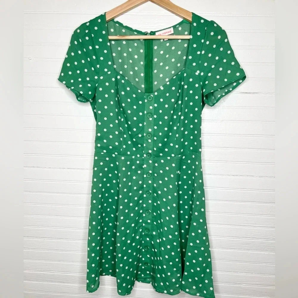 re:named Green & White Polka Dot Mini Dress Size S Short Sleeve Summer